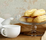 choux pastry eclairs on glass stand base