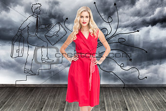 Composite image of elegant blonde standing hands on hips