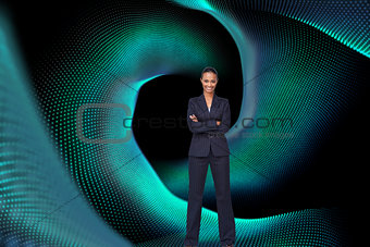 Composite image of isolated confident businesswoman smiling at the camera