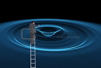 Composite image of businessman standing on ladder