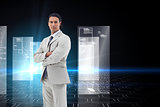 Composite image of serious office worker posing with the arms crossed