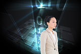 Composite image of unsmiling asian businesswoman walking