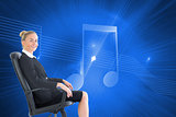 Composite image of businesswoman sitting in swivel chair