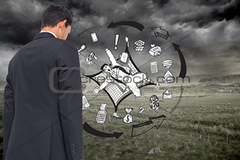 Composite image of business graphic on stormy background