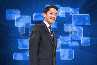 Composite image of futuristic blue screens