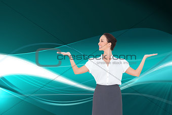 Composite image of happy elegant businesswoman posing