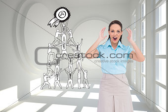 Composite image of surprised stylish businesswoman posing