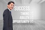 Composite image of success checklist written on room background