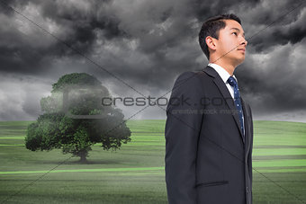 Composite image of misty green landscape