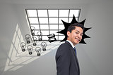 Composite image of graphic with light bulbs on grey background