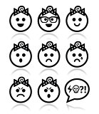 Baby girl faces, avatar vector icons set