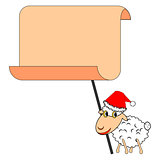 A funny Christmas sheep with a big blank paper