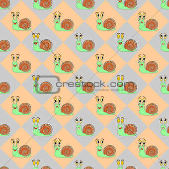 Colorful diamond children pattern with funny cartoon snails