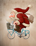 Santa Claus rides the bicycle