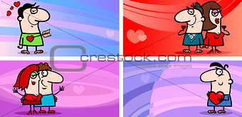 valentine cartoon greeting cards set