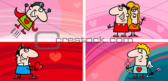 valentine cartoon greeting cards set