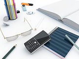 different office objects and equipment on a white background