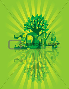 2014 Go Green with Symbols and Tree Sunray Background