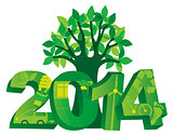 2014 Go Green with Symbols and Tree Illustration
