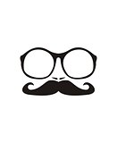 Men vector face with mustache and huge, nerd oldschool glasses.