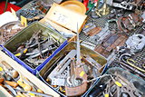 Old tools and hardware on the flea market.