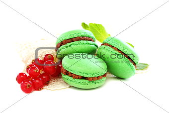 Delicious macaroons with chocolate and mint.