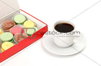 Colorful Macaroon and cup of coffee