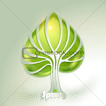 Abstract paper tree with green leaf
