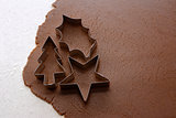 Cutting out Christmas shapes from gingerbread dough