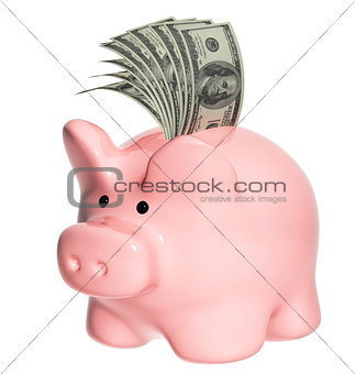 Piggy bank and dollar banknotes