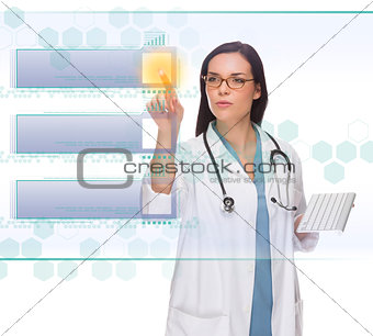 Female Doctor or Nurse Pushing Blank Button on Panel