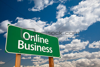 Online Business Green Road Sign and Clouds