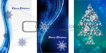 blue Christmas background, 3 cards