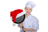 Smiling girl chef with Christmas prize