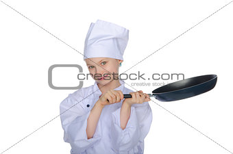 Young cook with frying pan