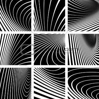 Abstract backgrounds set. Illusion of whirl motion.