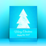 Blue Greeting card background with Christmas tree