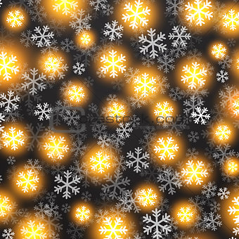 Vector background with golden falling snow on black