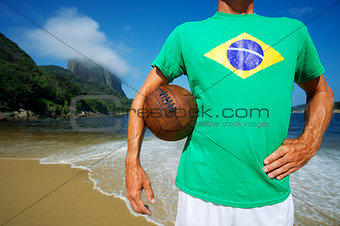 Brazilian Soccer Football Player Stands on Rio Beach