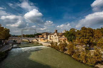 View on Tiber Island and Cestius Bridge, Rome, Italy