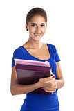 Portrait of a young beautiful girl holding files