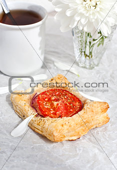 Tomato tart  and cup of tea
