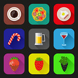 Food and drinks icons set. Flat design. Vector illustration.