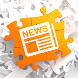 Newspaper Icon with News Word on Orange Puzzle.