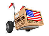 Made in USA - Cardboard Box on Hand Truck.