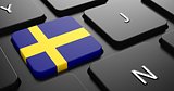 Sweden - Flag on Button of Black Keyboard.