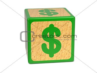 Dollar Sign - Childrens Alphabet Block.