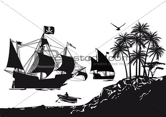 Pirate ship with tropical Pirate Island