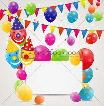 Color Glossy Balloons Birthday Card  Background Vector Illustrat