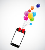 Color Glossy Balloons with Mobile Phone Vector Illustration
